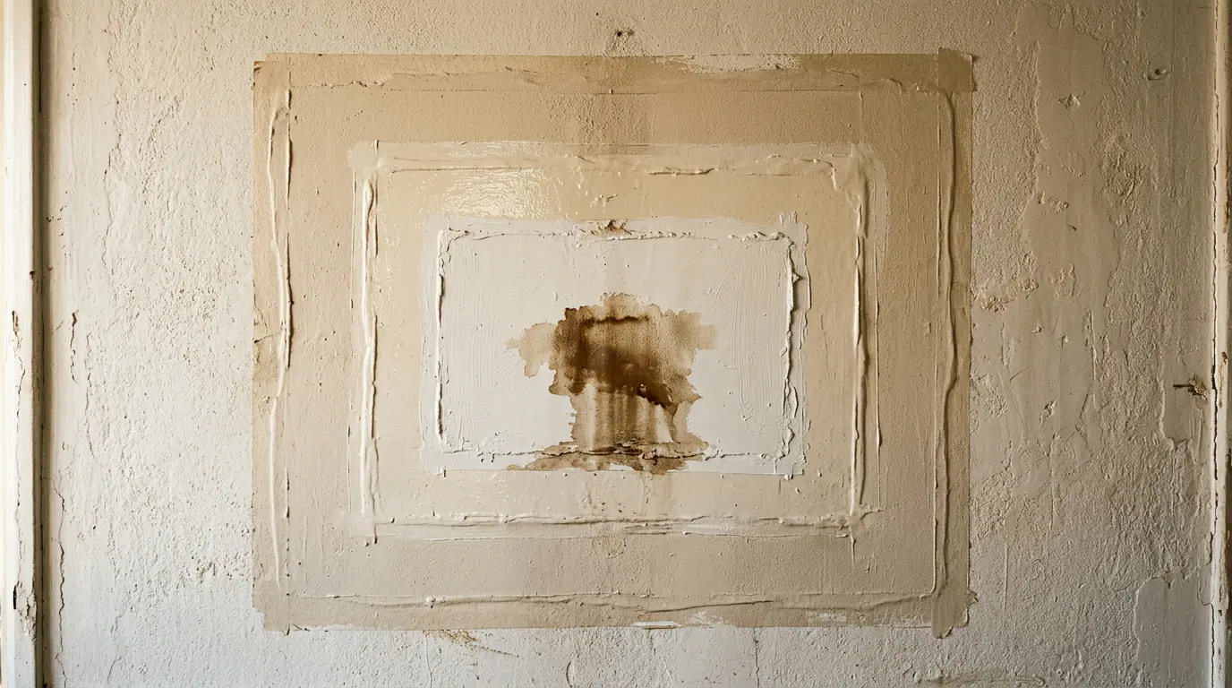 A quién llamar por un problema en la casa: tres reparaciones sucesivas sobre el mismo punto del muro y la mancha de humedad reapareciendo en el centro.