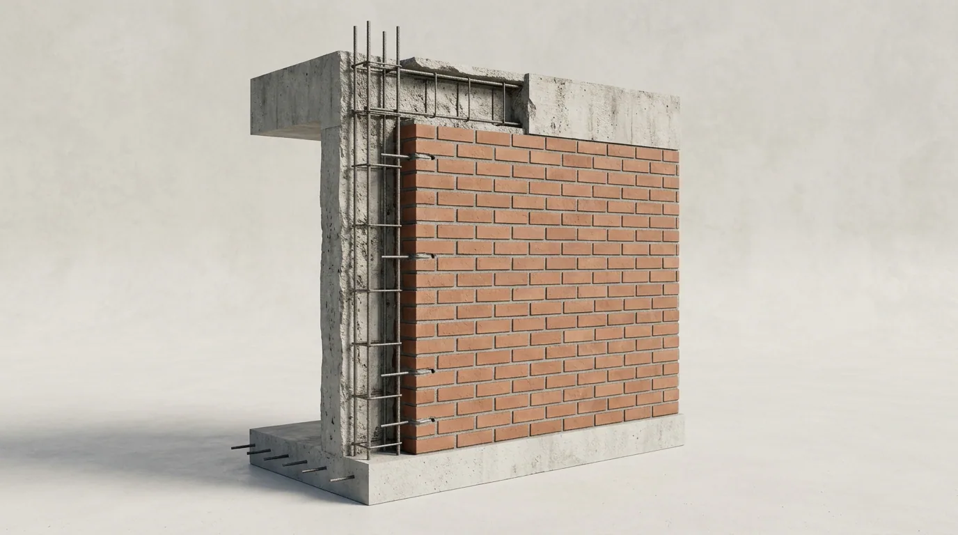 Botar un muro: modelo de un muro de albañilería confinada entre pilares y cadena de hormigón armado.