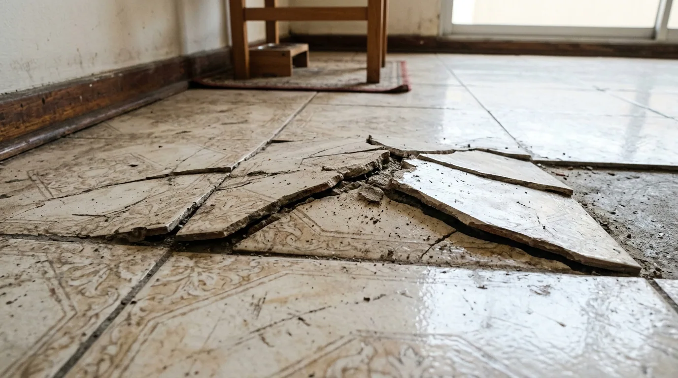Cerámica que suena hueca: piso cerámico con varias paletas quebradas y levantadas en una vivienda.