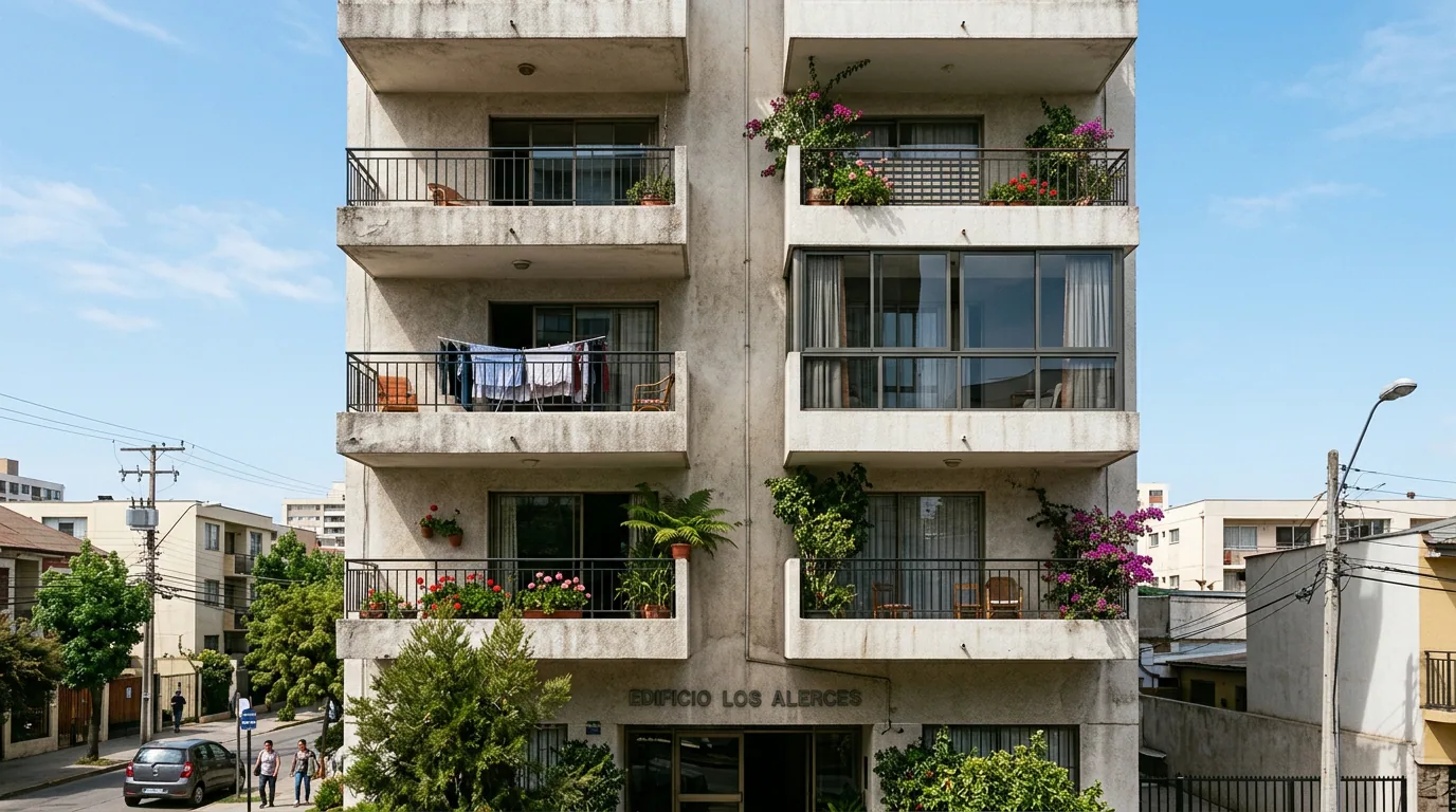 Cerrar la terraza sin permiso: fachada de un edificio de departamentos con varios balcones cerrados posteriormente por los propietarios.