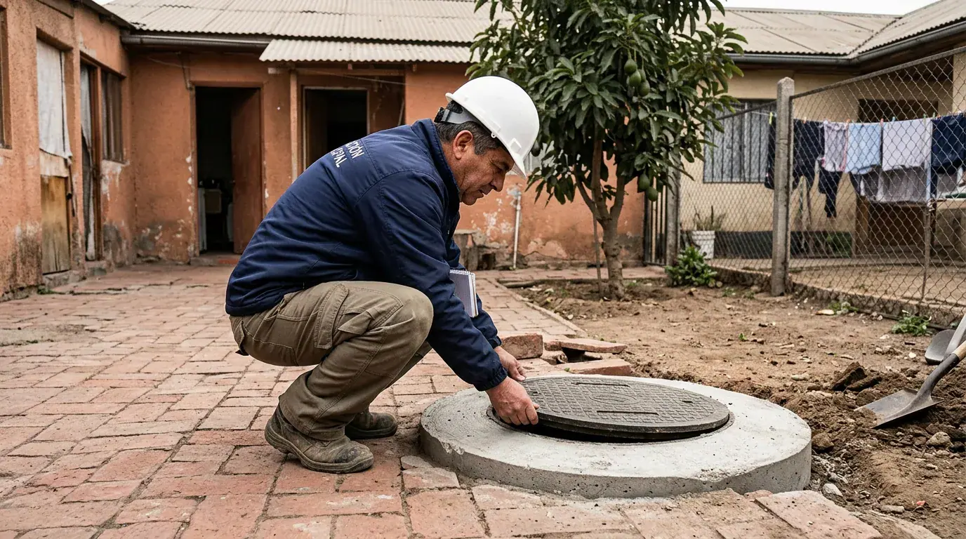 El contratista no cumplió: tabique levantado solo en parte de su longitud, con el trazado marcado en el piso donde debía continuar.