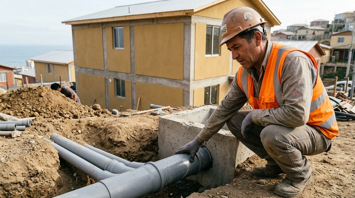 Contrato de construcción: palmetas del material especificado apiladas junto al paño ya ejecutado con ese mismo material.