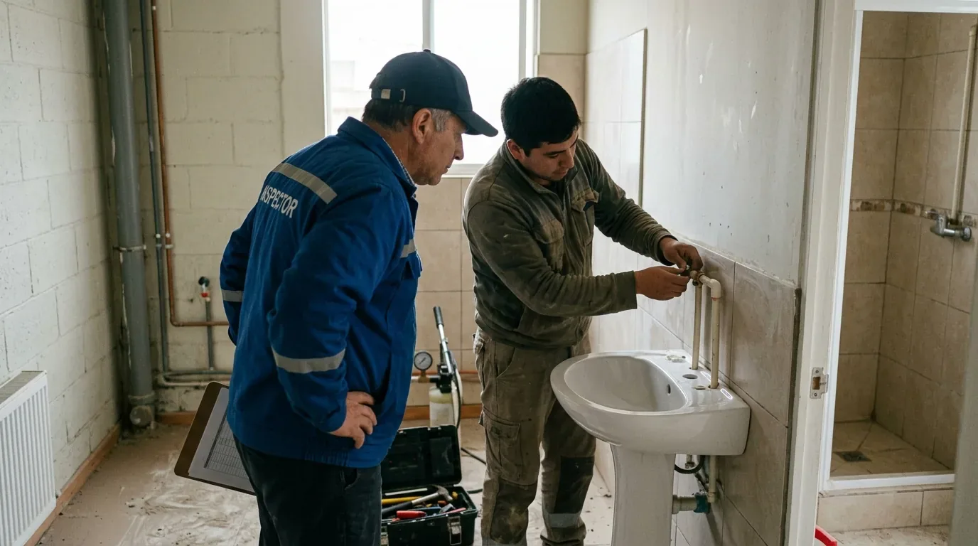 Contrato de construcción: nivel de burbuja apoyado en el canto de un marco de puerta recién instalado.