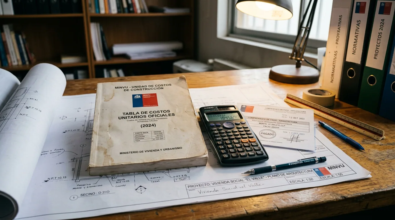 Cuánto se paga por regularizar: tabla oficial de costos unitarios de construcción abierta sobre un plano