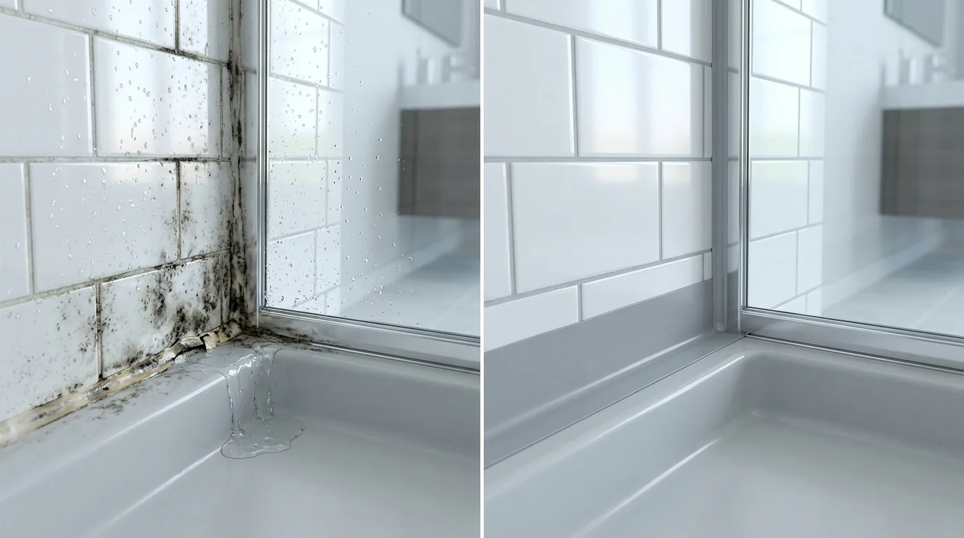 Filtración del vecino de arriba: comparación del antepecho de una ventana con moho y el mismo antepecho ya reparado.