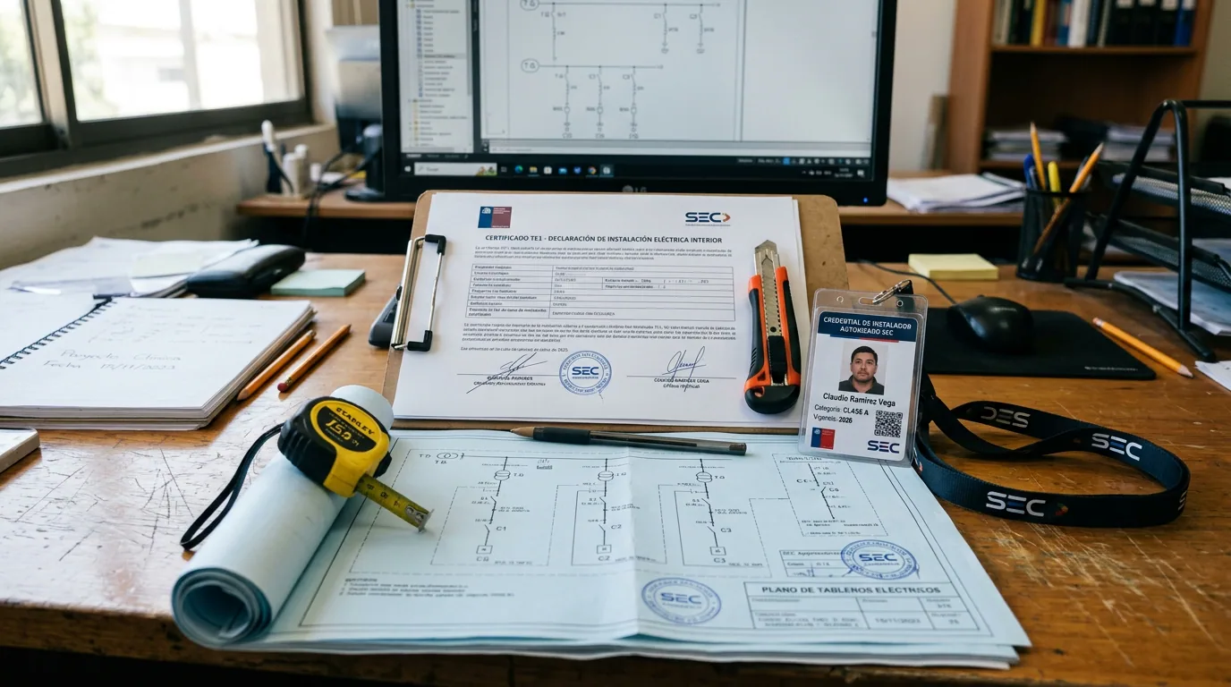 Instalación eléctrica de una casa antigua: declaración de instalación eléctrica y plano de tablero sobre el escritorio de un instalador