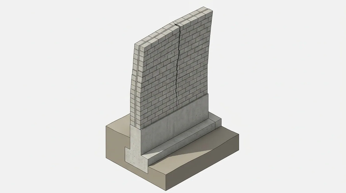 Obligaciones del administrador: modelo de un muro perimetral de albañilería con una grieta vertical que lo atraviesa.