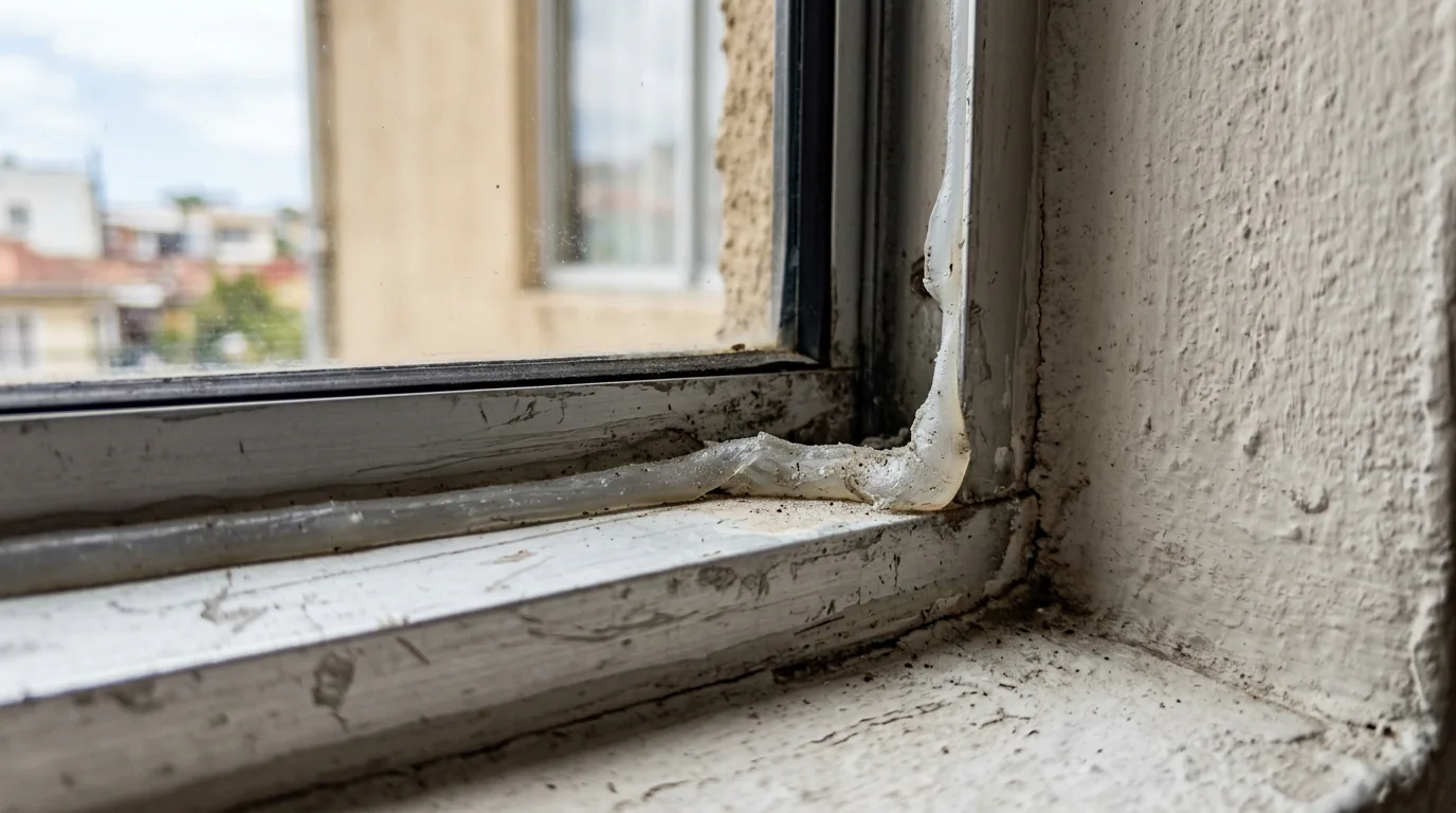 Qué debe informar un corredor al vender: antepecho de una ventana con el estuco deteriorado y desprendido por humedad.