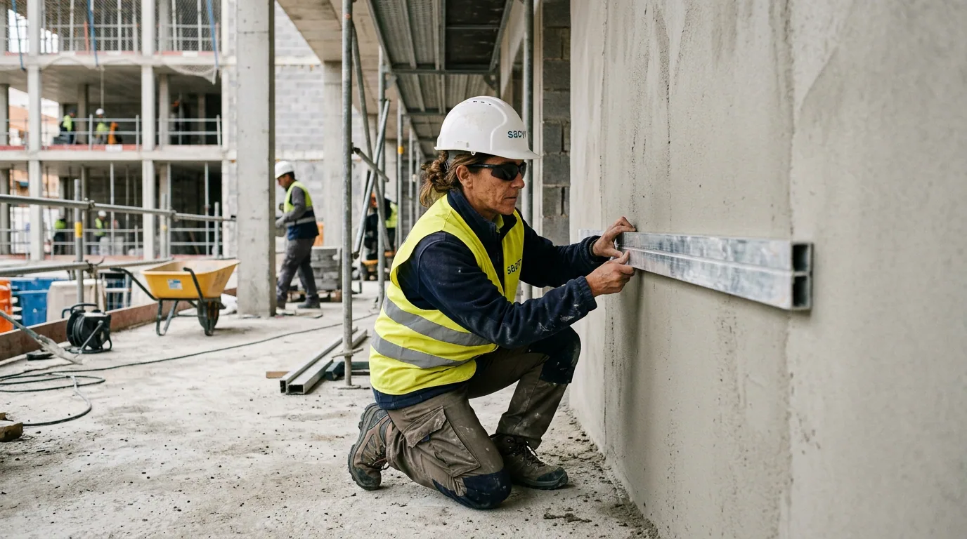 Reparación bien hecha: fisurómetro instalado sobre una fisura reparada para monitorear si el movimiento continúa