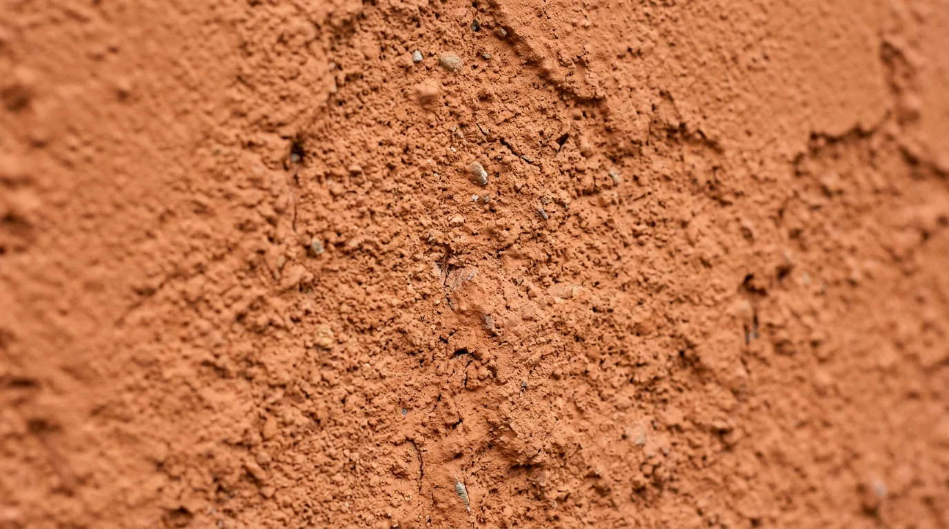 Revisar la casa antes de vender: detalle de la textura de un estuco de fachada de color terracota.